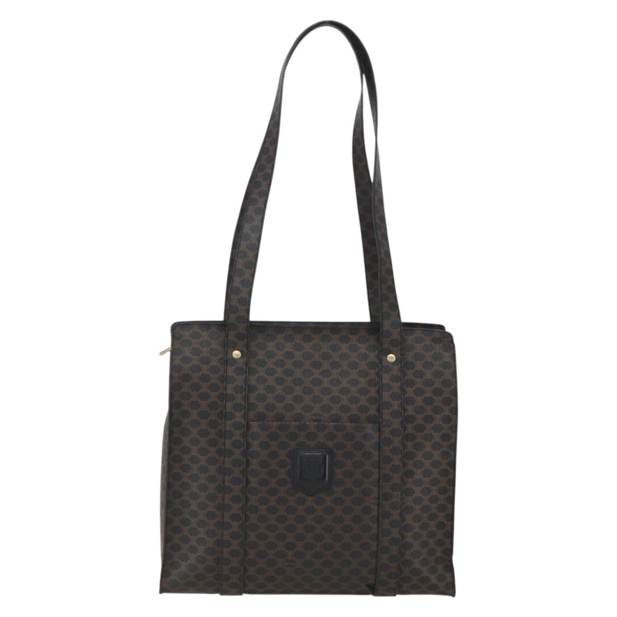 CELINE Macadam Canvas Tote Bag PVC Leather Black Gold Auth ka1178A