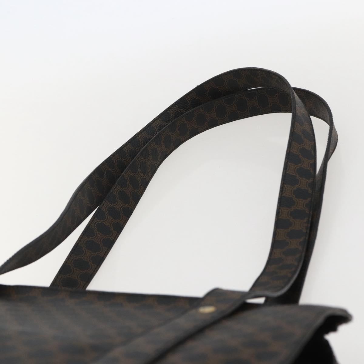 CELINE Macadam Canvas Tote Bag PVC Leather Black Gold Auth ka1178A