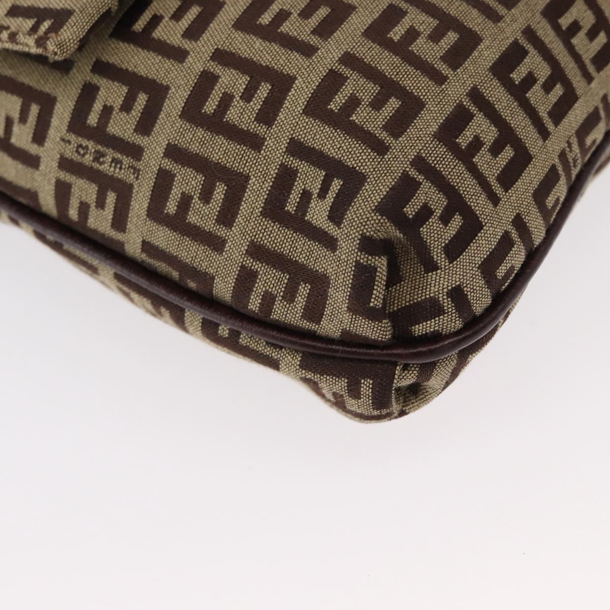 FENDI Zucchino Canvas Shoulder Bag Beige Gold Auth ka118