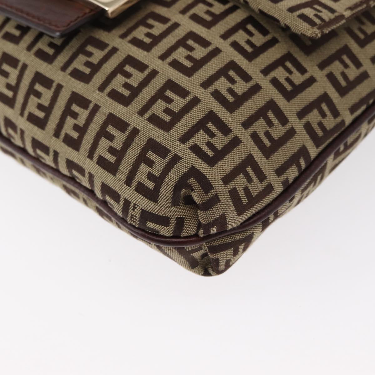 FENDI Zucchino Canvas Shoulder Bag Beige Gold Auth ka118