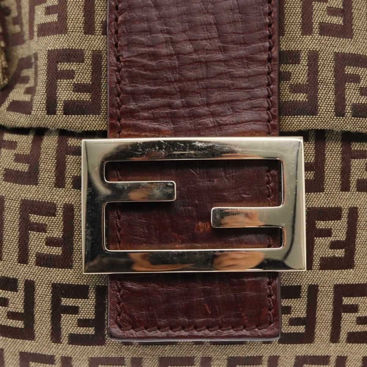 FENDI Zucchino Canvas Shoulder Bag Beige Gold Auth ka118