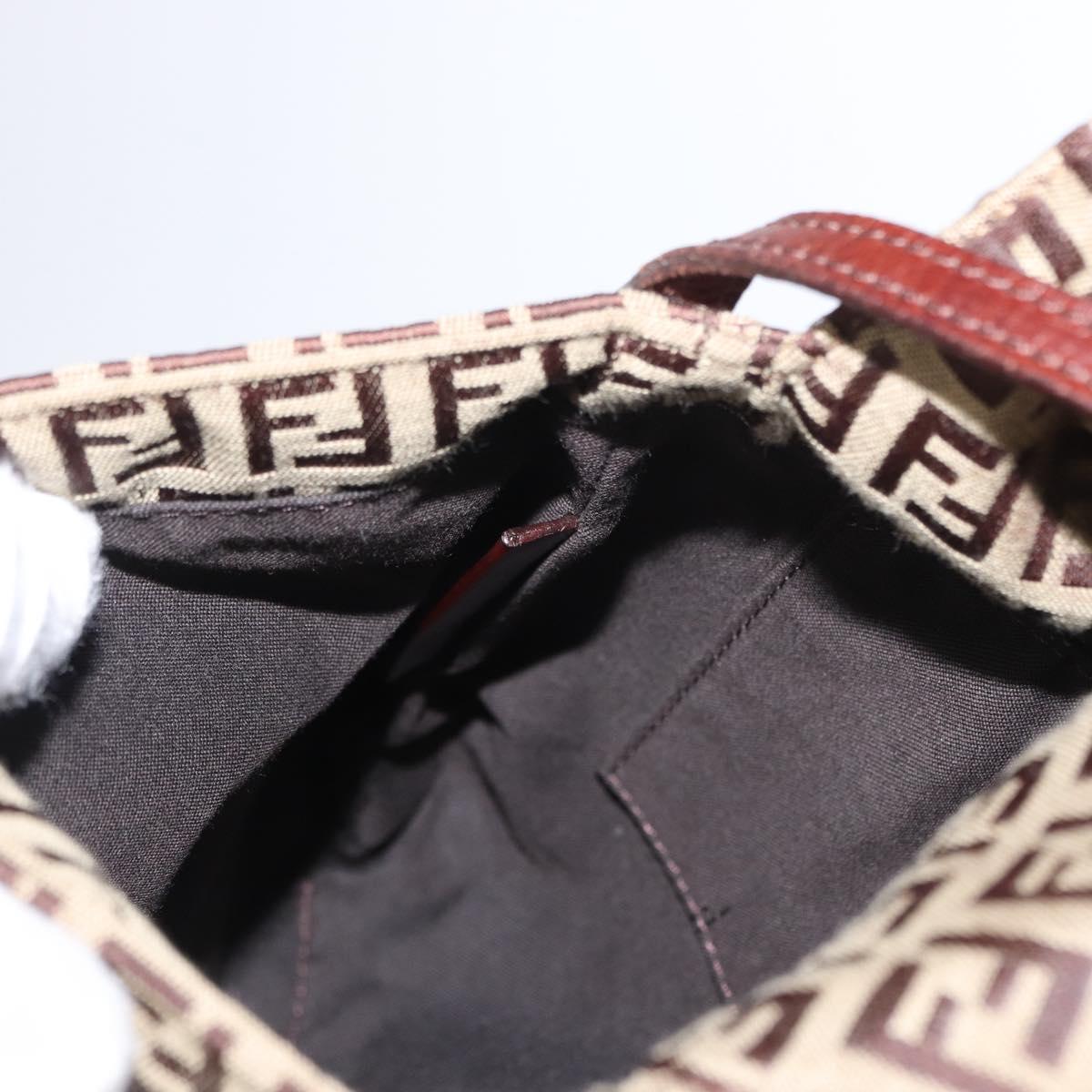 FENDI Zucchino Canvas Shoulder Bag Beige Gold Auth ka118