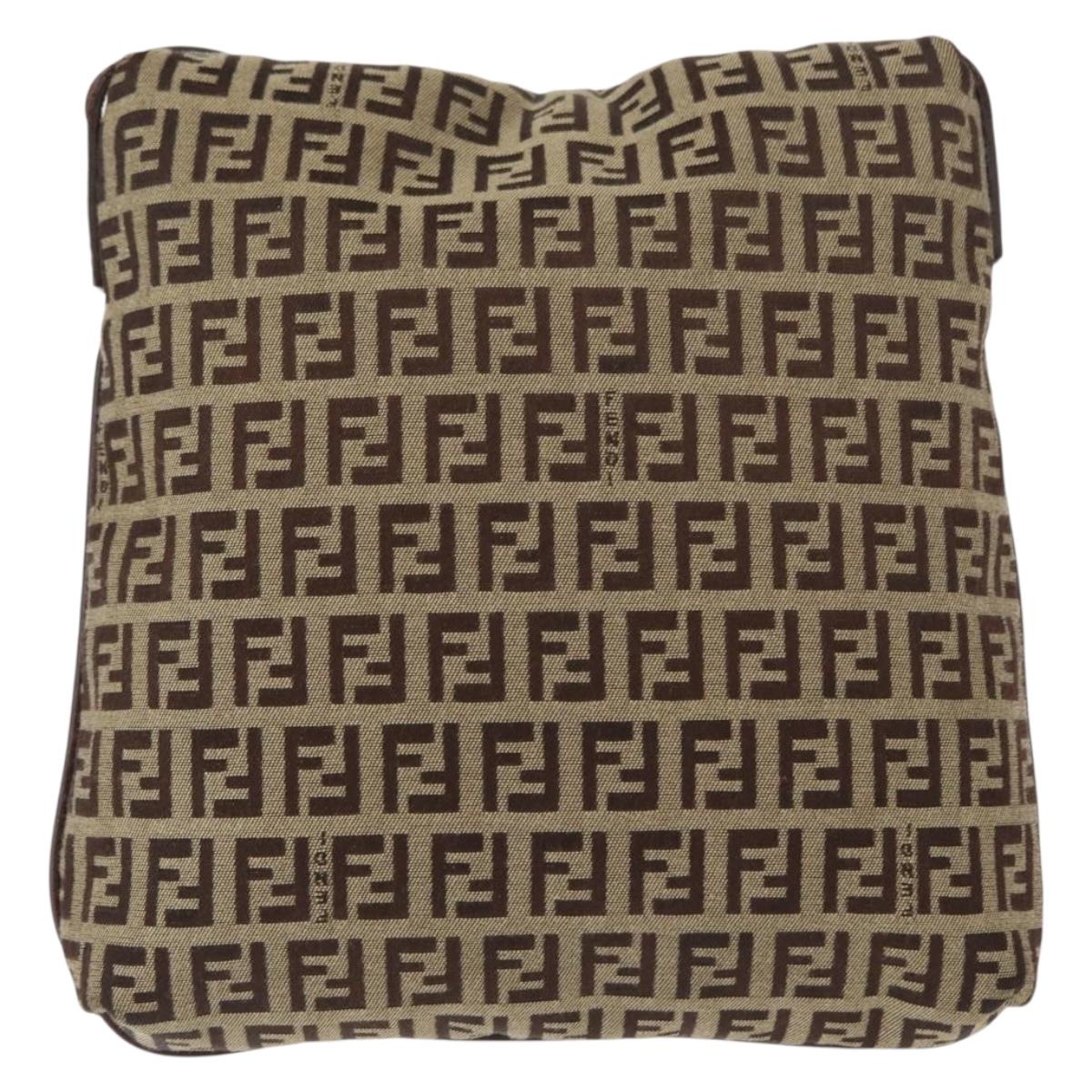 FENDI Zucchino Canvas Shoulder Bag Beige Gold Auth ka118