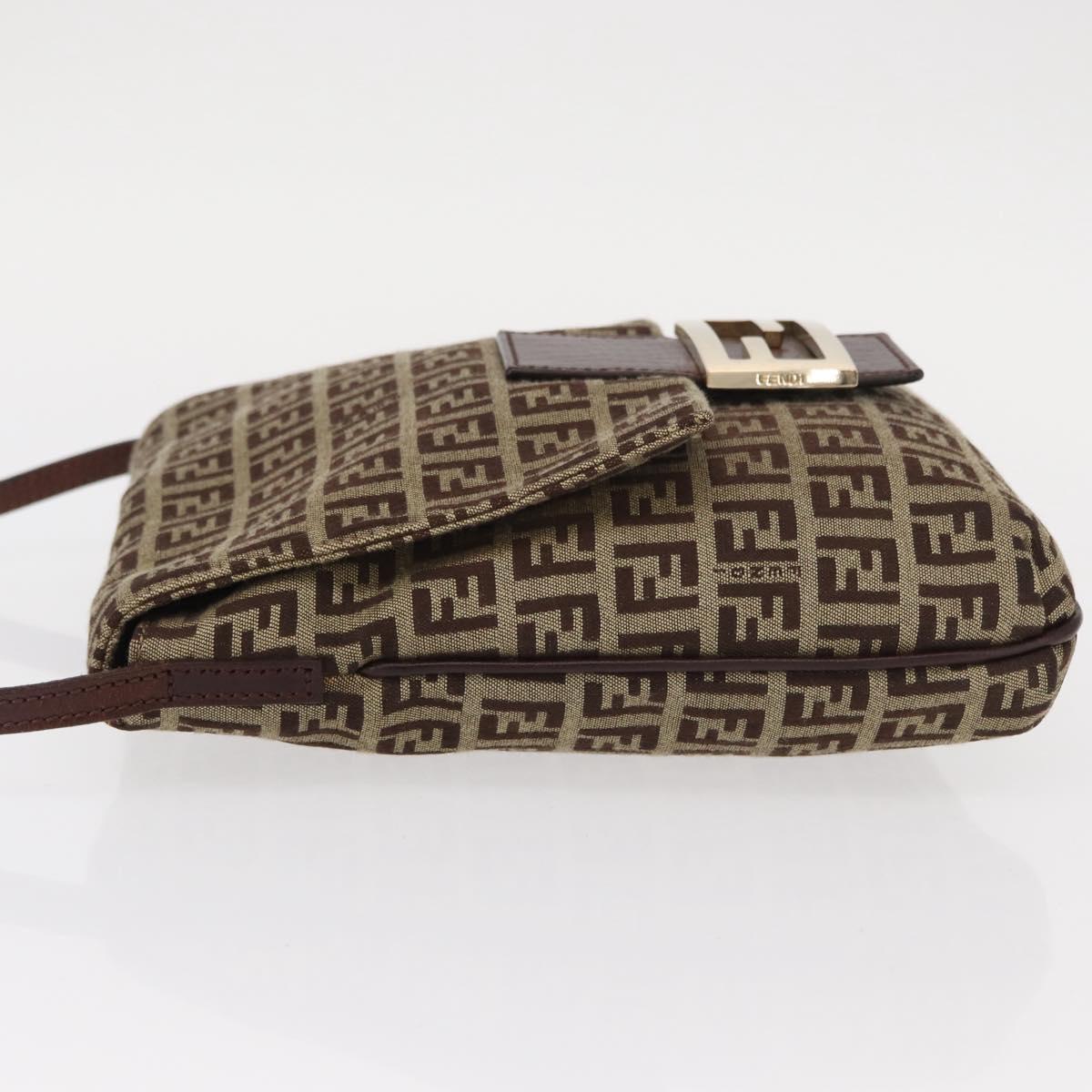 FENDI Zucchino Canvas Shoulder Bag Beige Gold Auth ka118