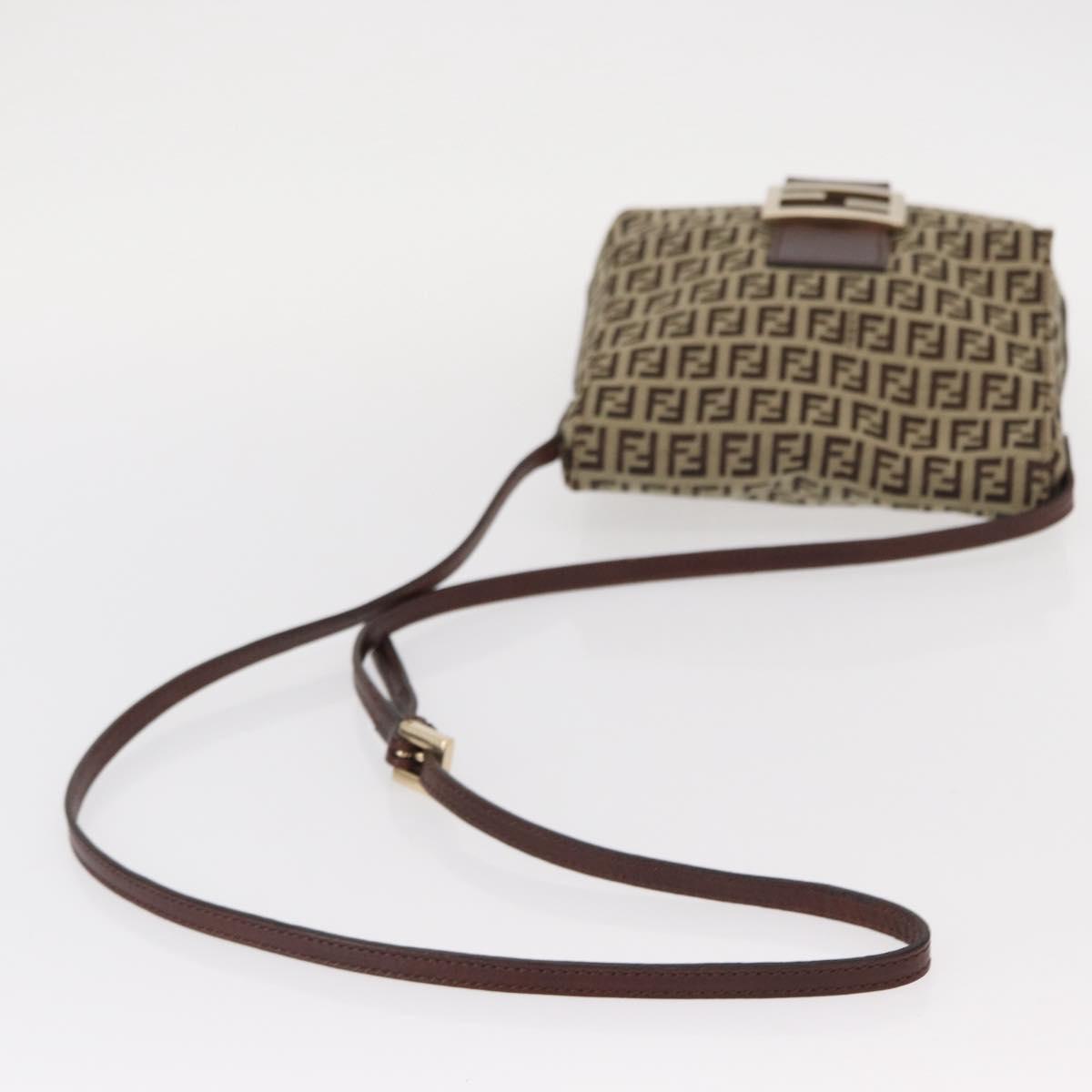 FENDI Zucchino Canvas Shoulder Bag Beige Gold Auth ka118