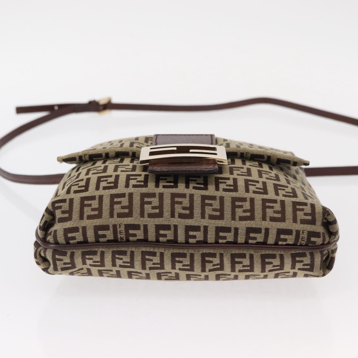 FENDI Zucchino Canvas Shoulder Bag Beige Gold Auth ka118