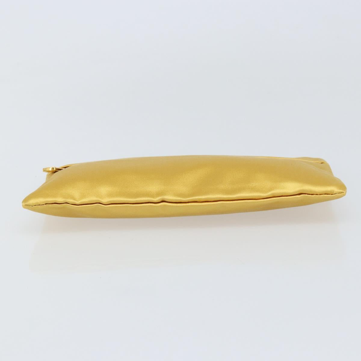 PRADA Pouch Satin Gold Auth ka1184