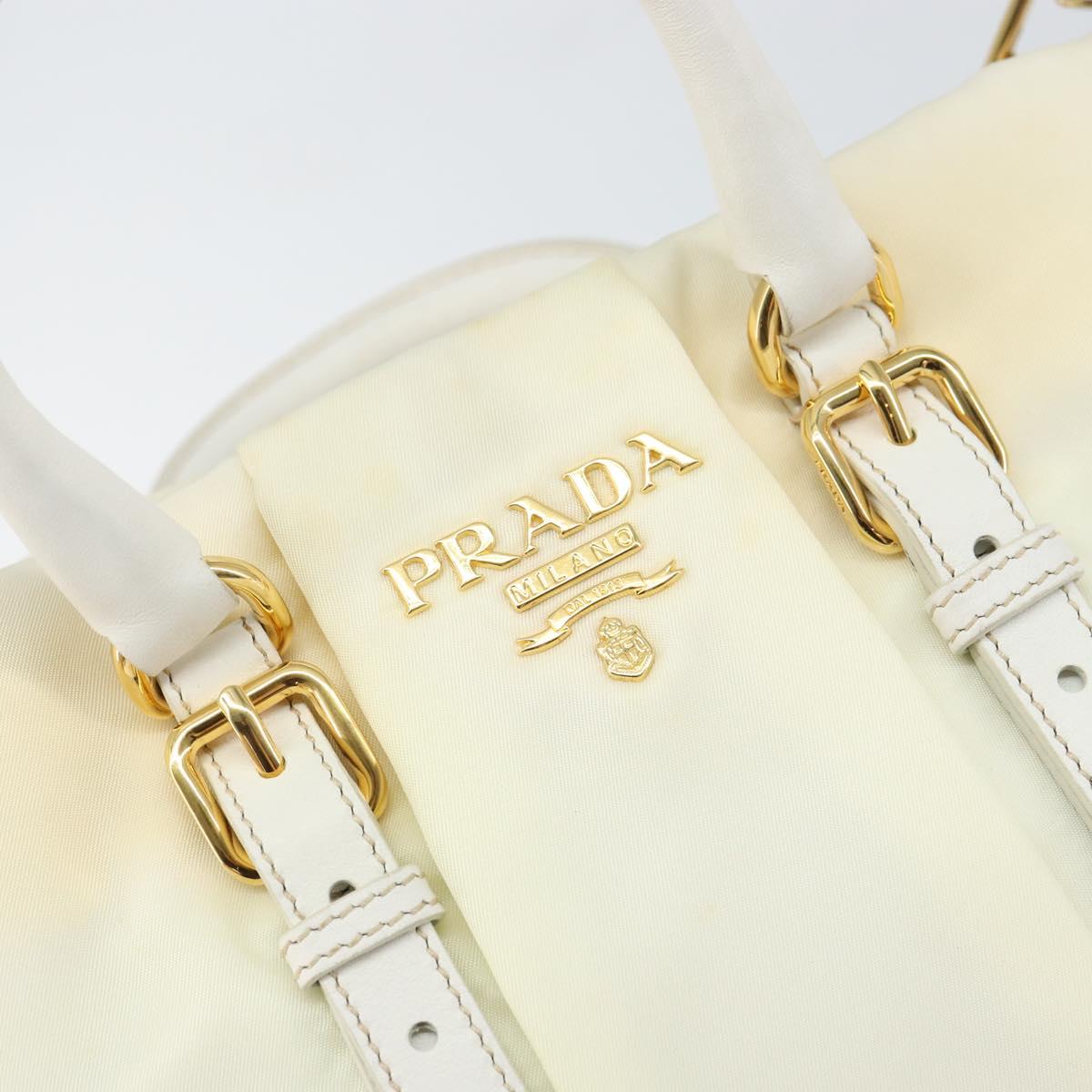 PRADA Hand Bag Nylon 2way White Gold Auth ka1185