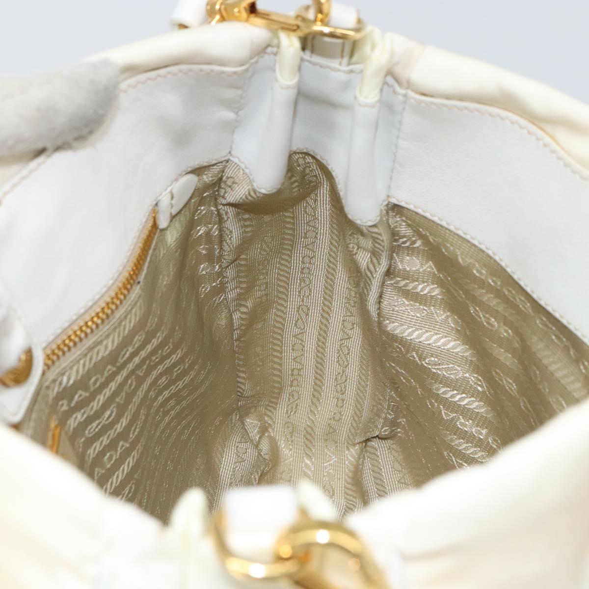 PRADA Hand Bag Nylon 2way White Gold Auth ka1185