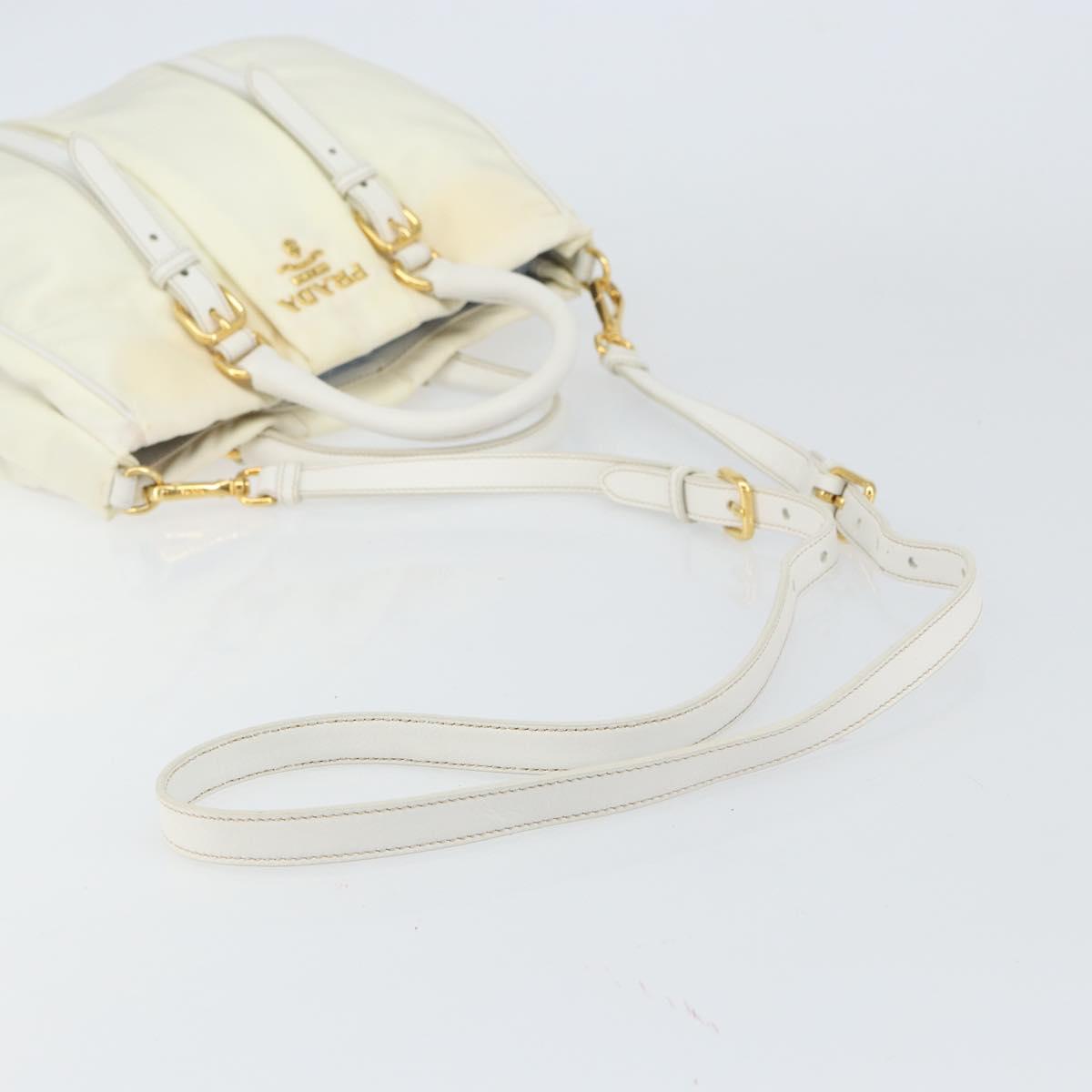 PRADA Hand Bag Nylon 2way White Gold Auth ka1185