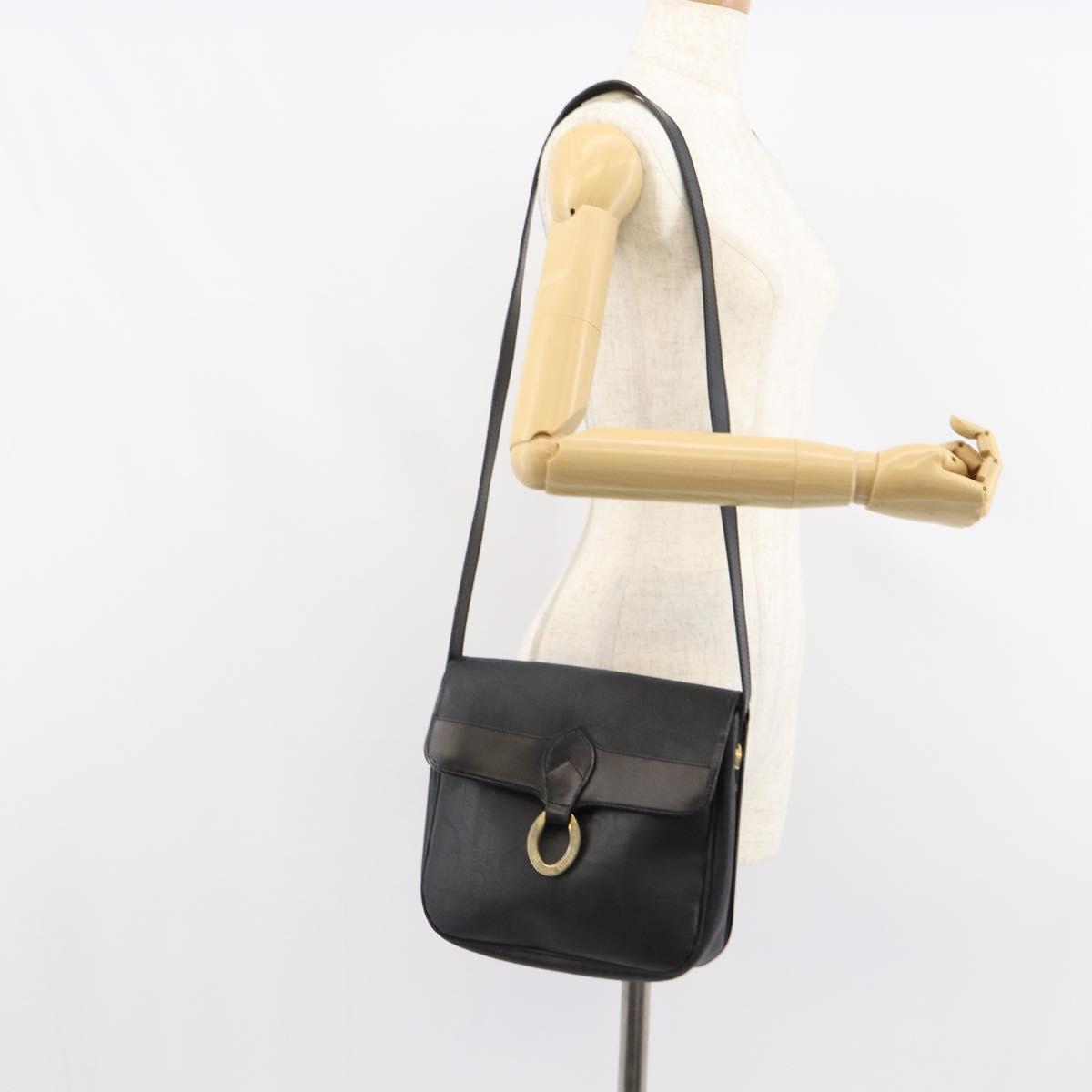 Christian Dior Trotter Canvas Shoulder Bag PVC Black Gold Auth ka1186