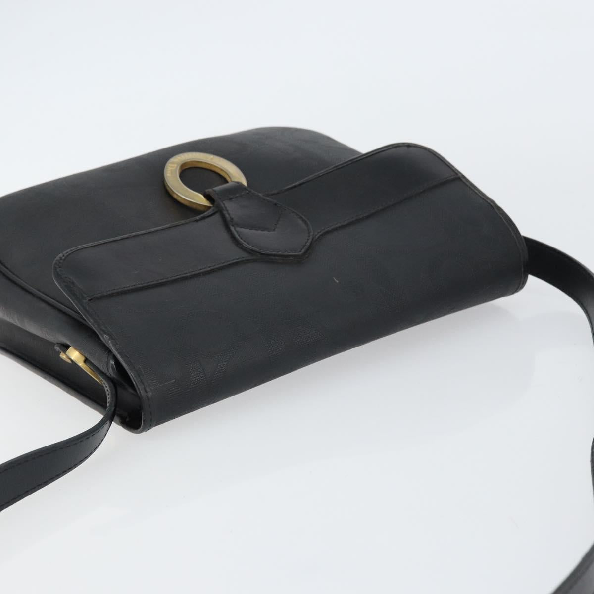 Christian Dior Trotter Canvas Shoulder Bag PVC Black Gold Auth ka1186