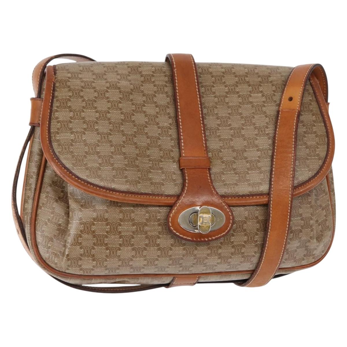 CELINE Macadam Canvas Shoulder Bag PVC Beige Gold Auth ka119