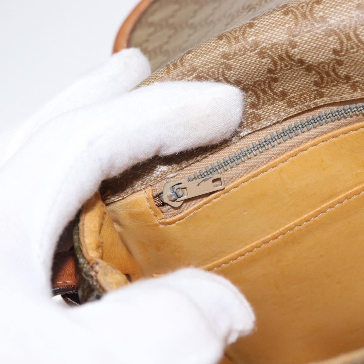 CELINE Macadam Canvas Shoulder Bag PVC Beige Gold Auth ka119