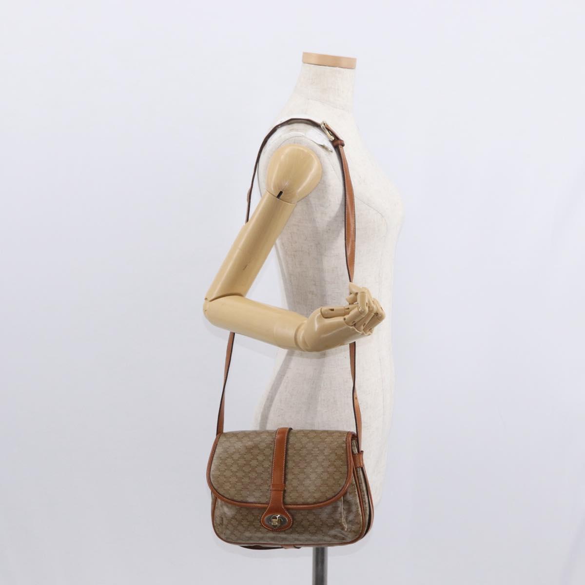 CELINE Macadam Canvas Shoulder Bag PVC Beige Gold Auth ka119