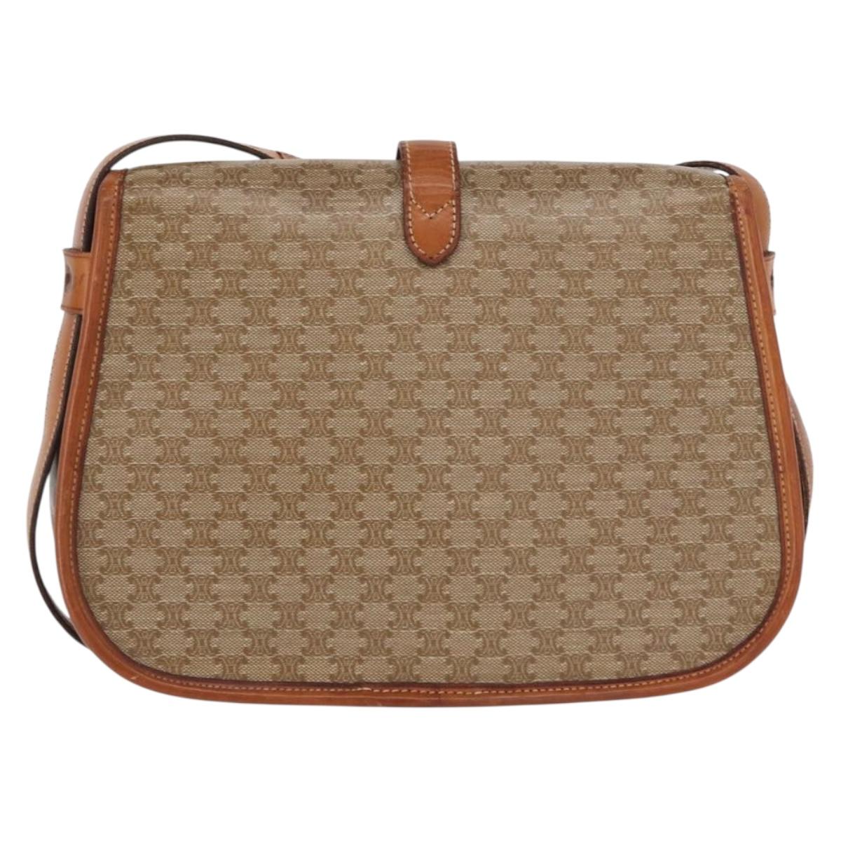 CELINE Macadam Canvas Shoulder Bag PVC Beige Gold Auth ka119