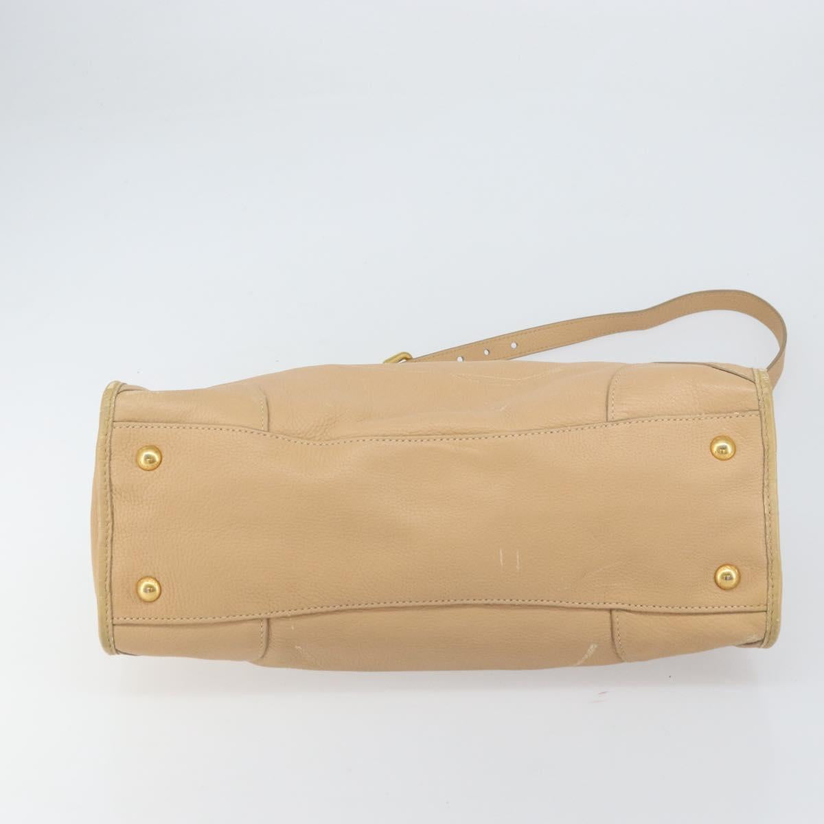 PRADA Hand Bag Leather 2way Beige Gold Auth ka1190