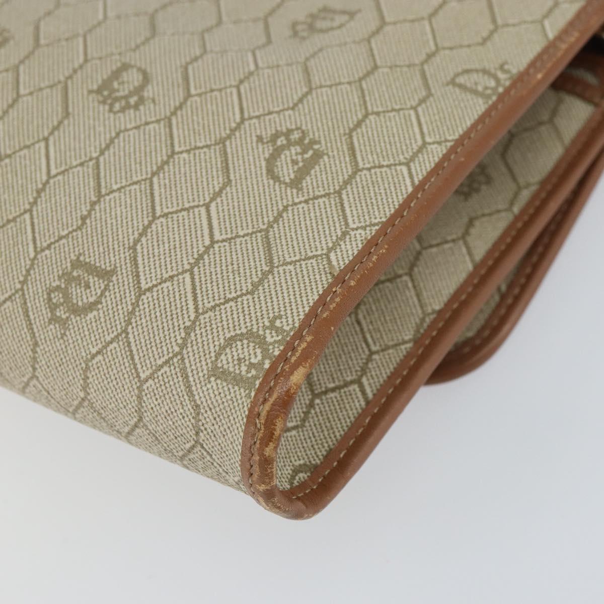 Christian Dior Honeycomb Canvas Chain Shoulder Bag PVC Beige Gold Auth ka1192