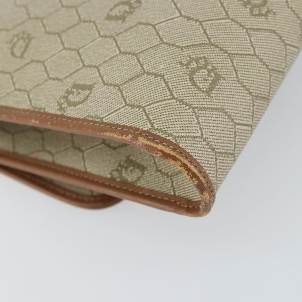 Christian Dior Honeycomb Canvas Chain Shoulder Bag PVC Beige Gold Auth ka1192
