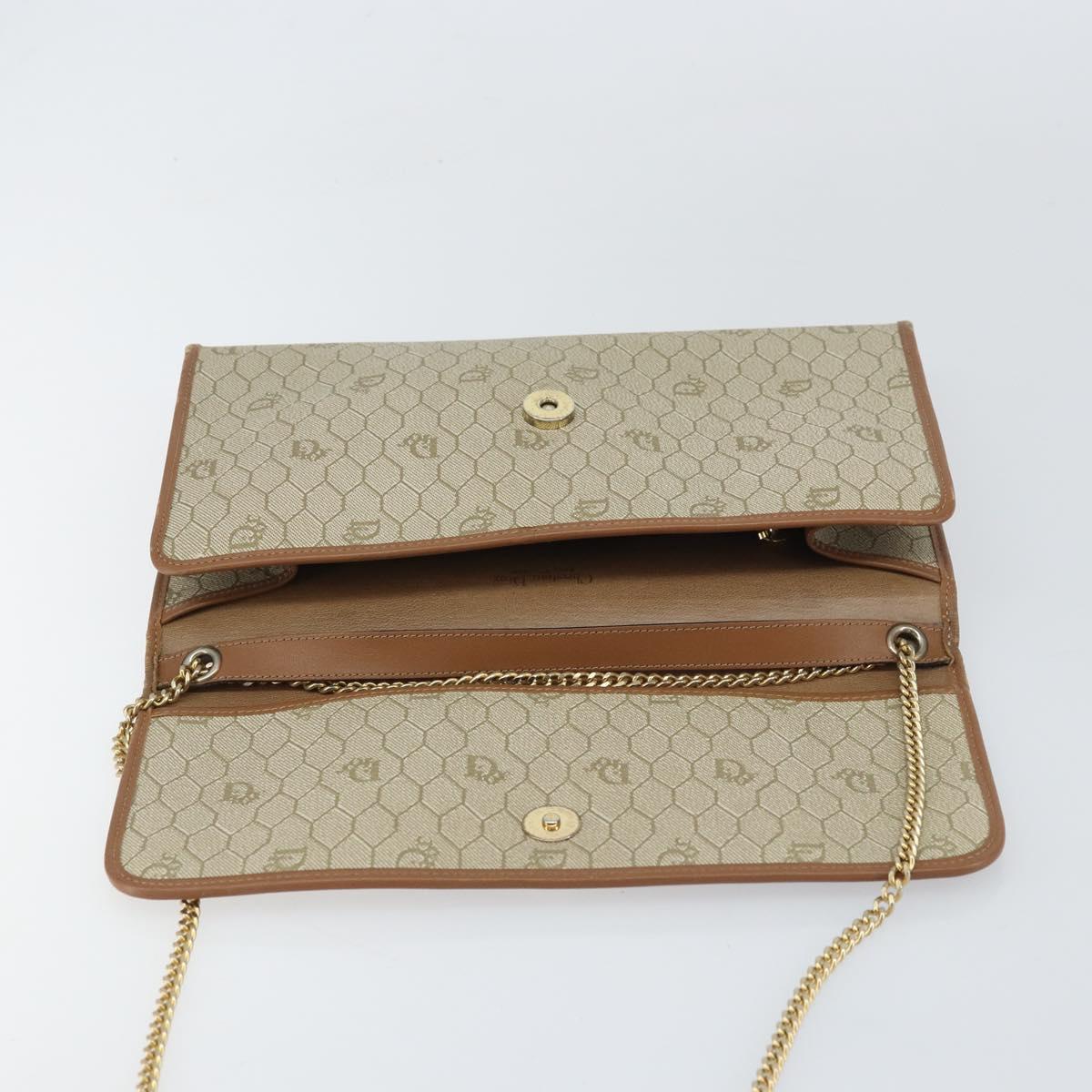 Christian Dior Honeycomb Canvas Chain Shoulder Bag PVC Beige Gold Auth ka1192