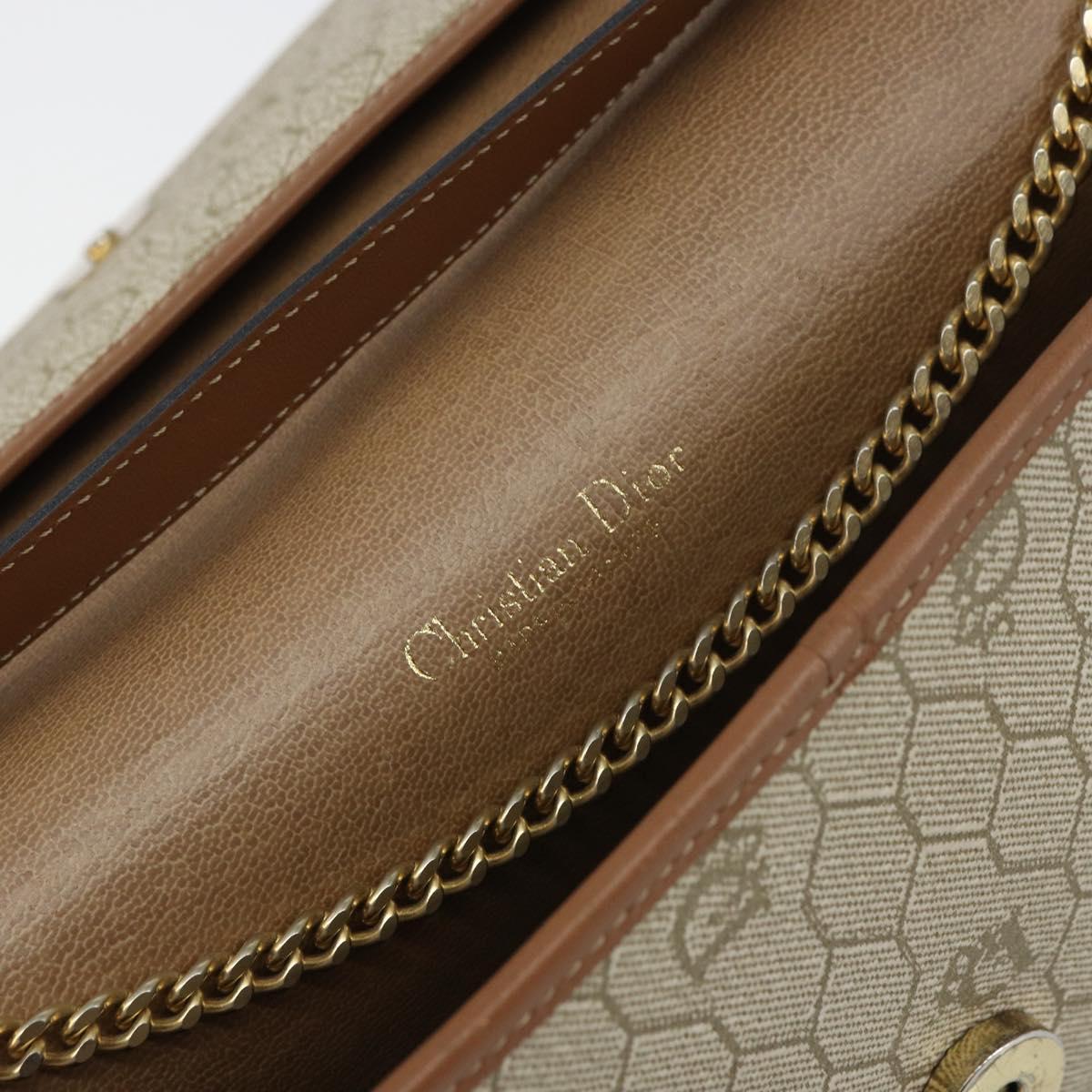 Christian Dior Honeycomb Canvas Chain Shoulder Bag PVC Beige Gold Auth ka1192