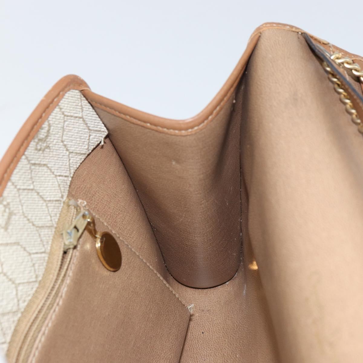 Christian Dior Honeycomb Canvas Chain Shoulder Bag PVC Beige Gold Auth ka1192