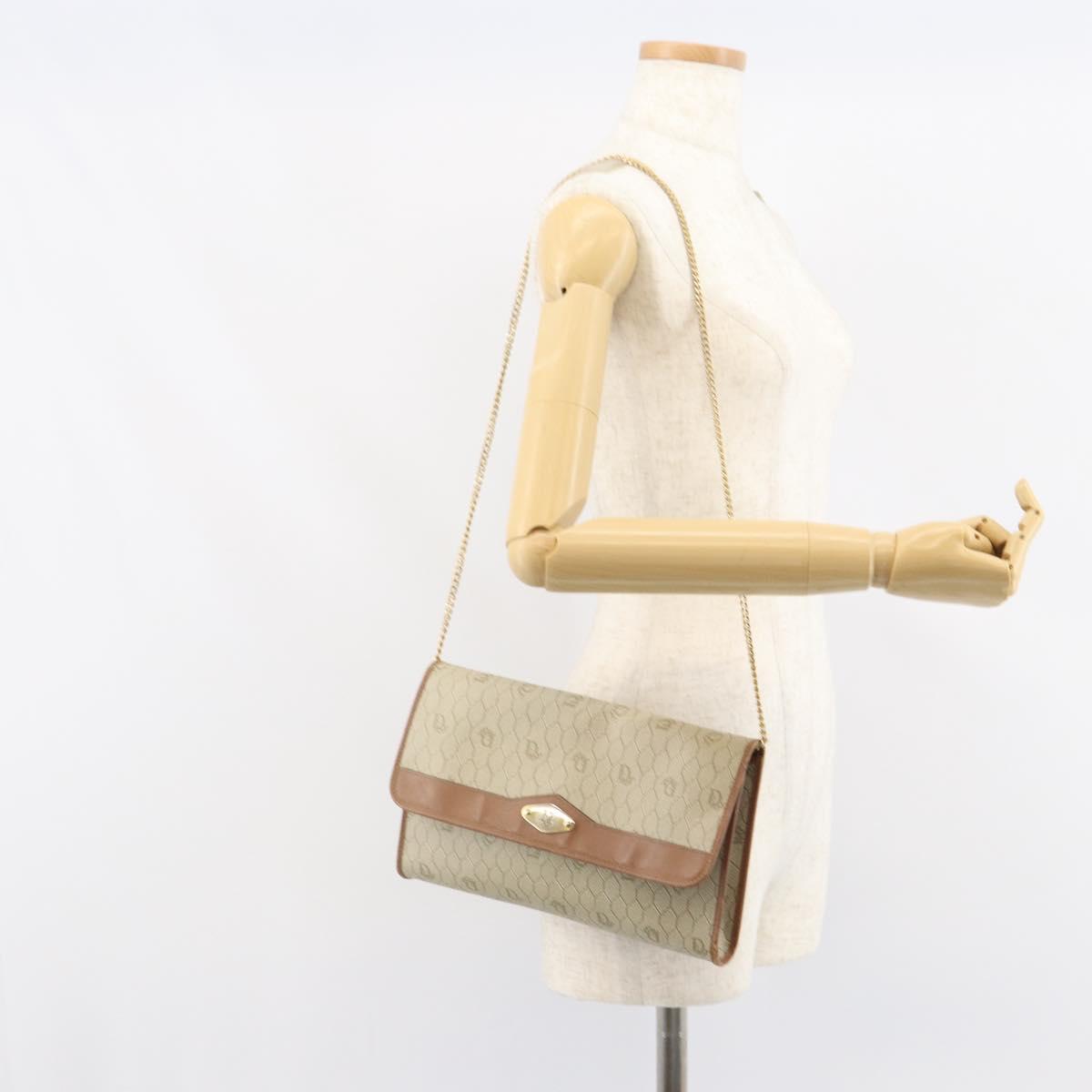 Christian Dior Honeycomb Canvas Chain Shoulder Bag PVC Beige Gold Auth ka1192