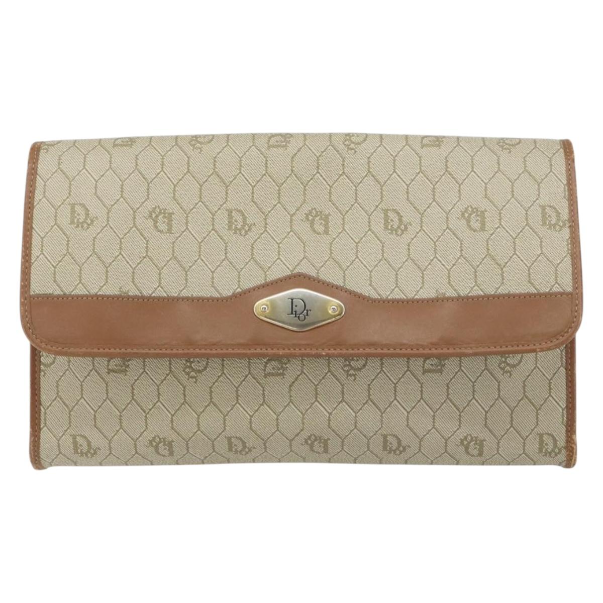 Christian Dior Honeycomb Canvas Chain Shoulder Bag PVC Beige Gold Auth ka1192