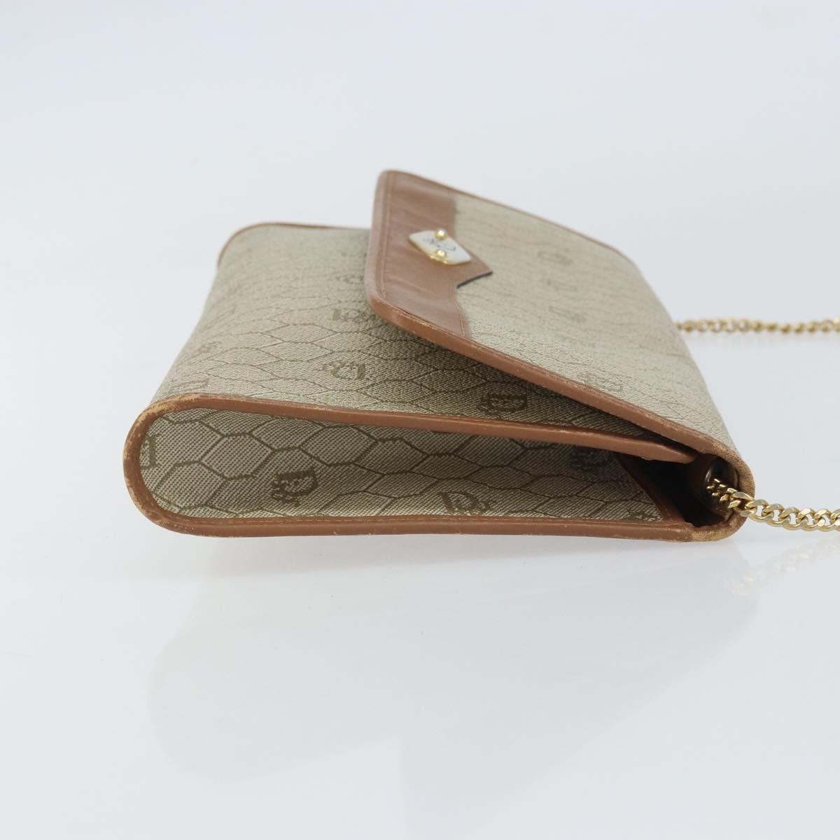 Christian Dior Honeycomb Canvas Chain Shoulder Bag PVC Beige Gold Auth ka1192