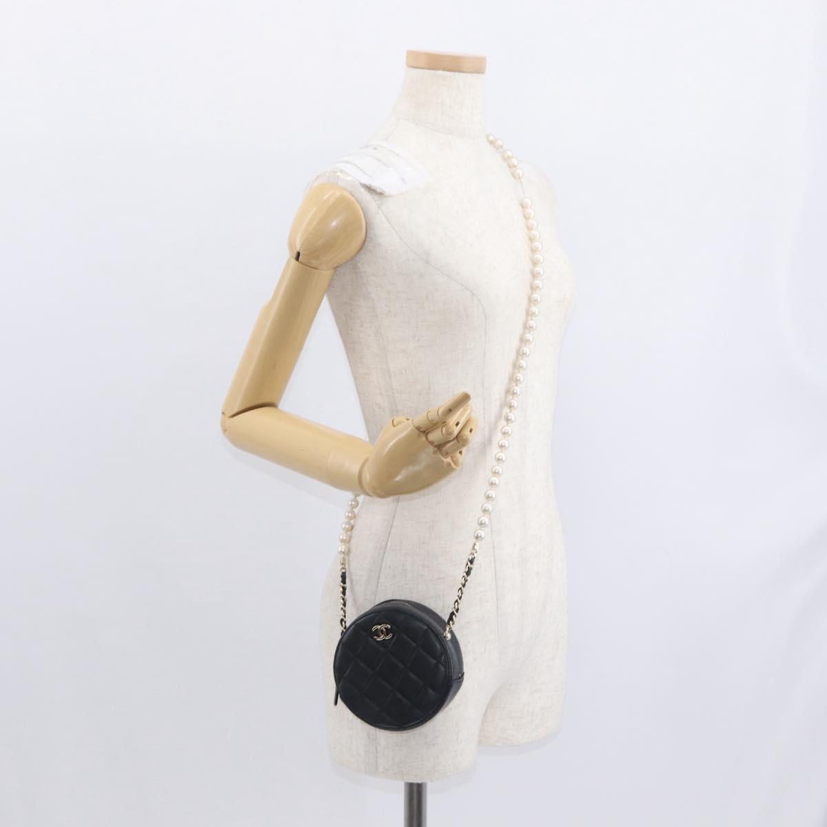 CHANEL Matelasse Shoulder Bag Lamb Skin Black Gold CC Auth ka1221SAV