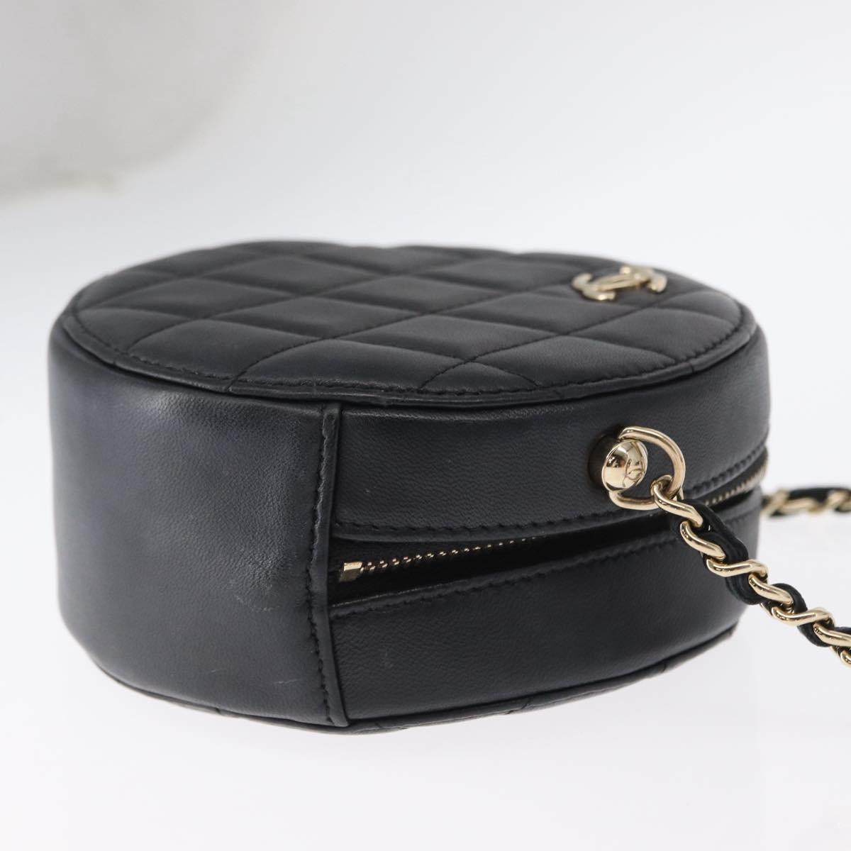CHANEL Matelasse Shoulder Bag Lamb Skin Black Gold CC Auth ka1221SAV