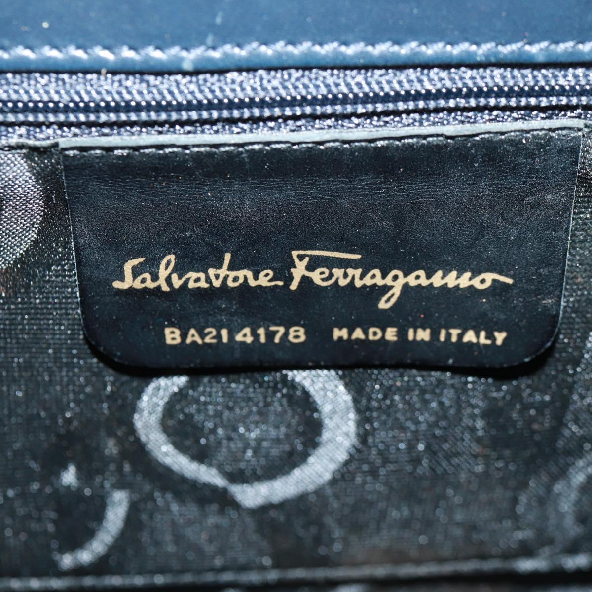Salvatore Ferragamo Vala Hand Bag Leather 2way Navy Gold Auth ka1224