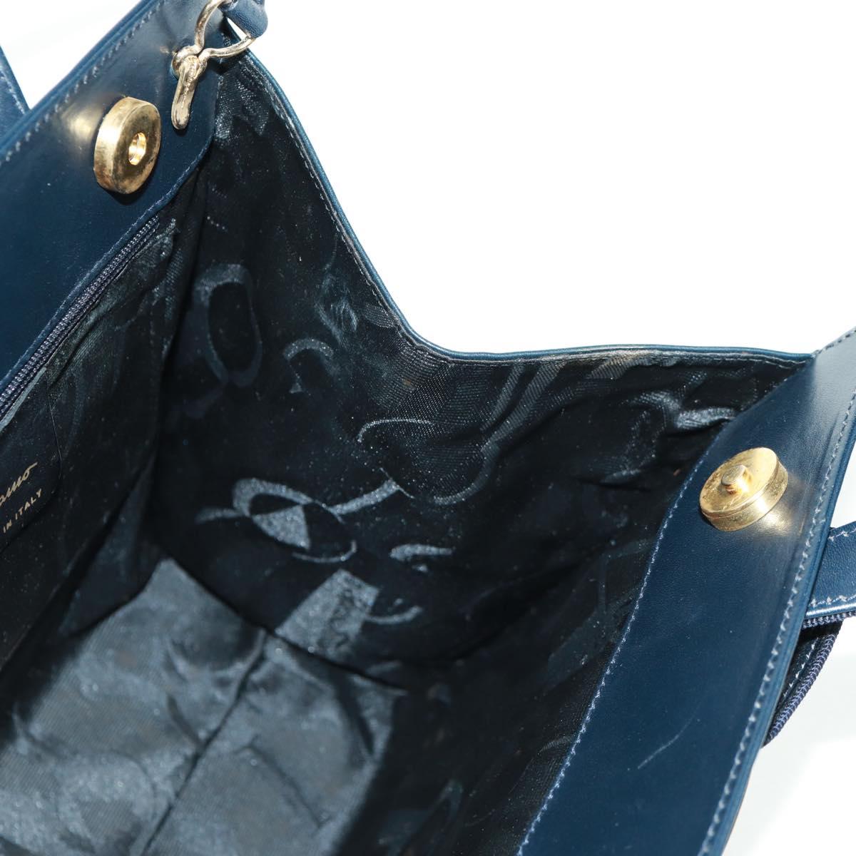 Salvatore Ferragamo Vala Hand Bag Leather 2way Navy Gold Auth ka1224