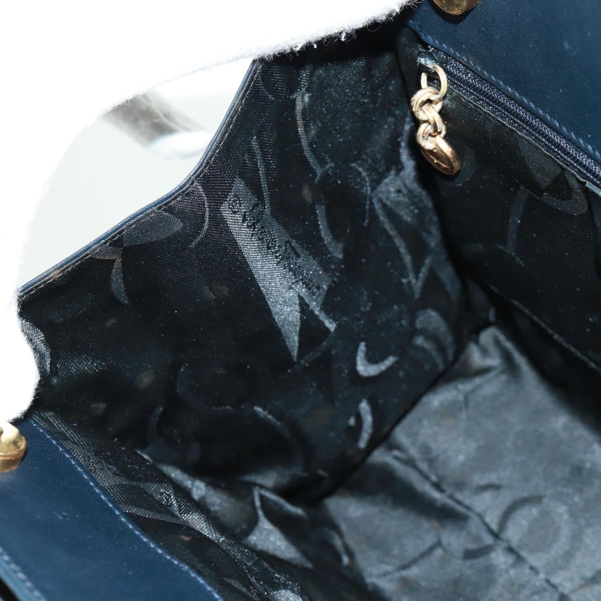 Salvatore Ferragamo Vala Hand Bag Leather 2way Navy Gold Auth ka1224