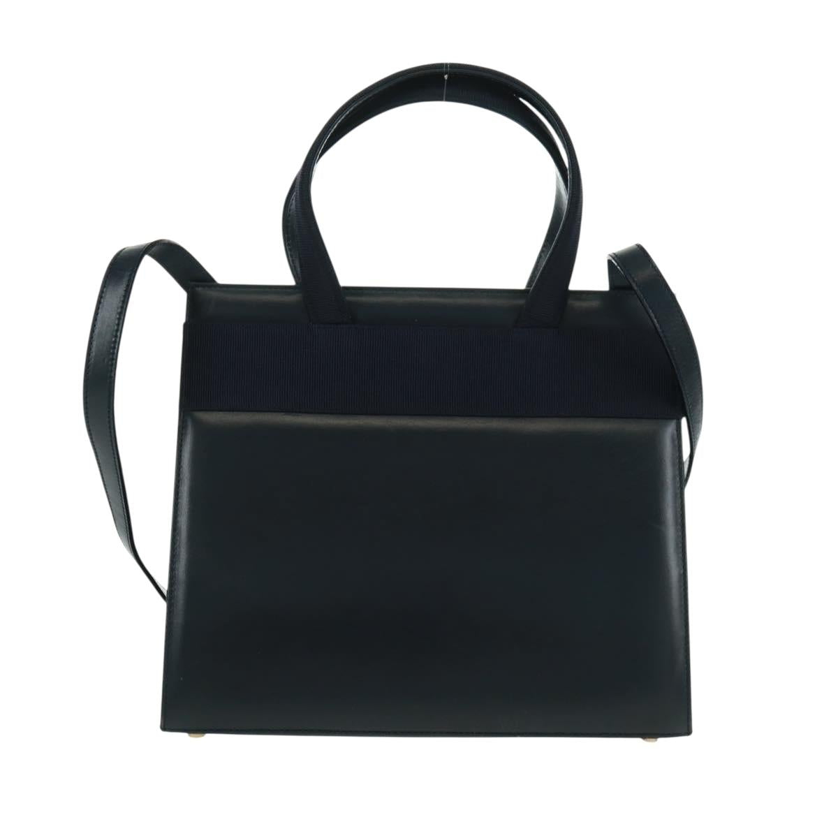 Salvatore Ferragamo Vala Hand Bag Leather 2way Navy Gold Auth ka1224