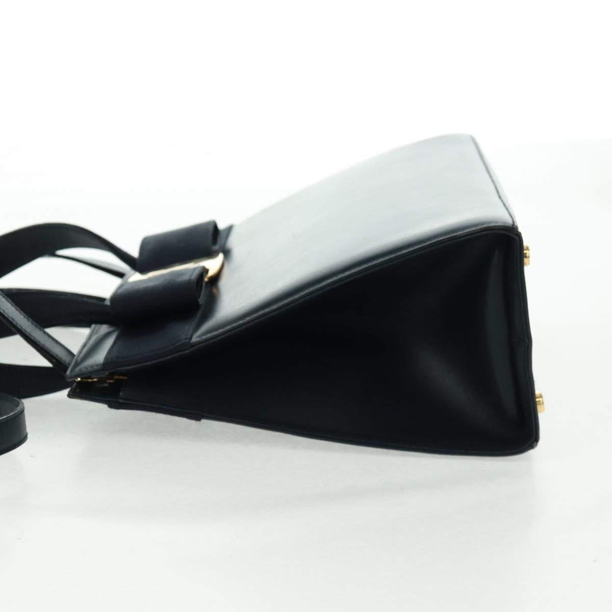 Salvatore Ferragamo Vala Hand Bag Leather 2way Navy Gold Auth ka1224