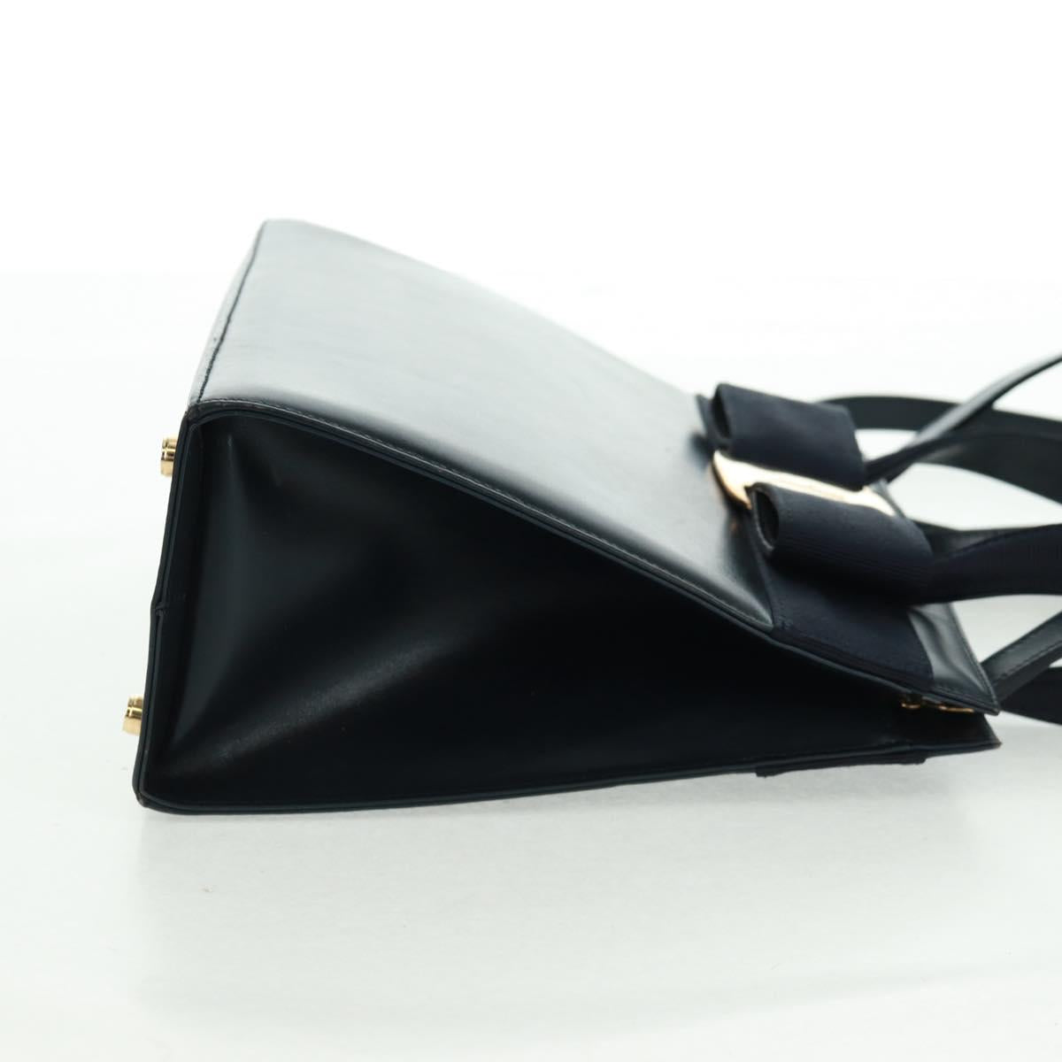 Salvatore Ferragamo Vala Hand Bag Leather 2way Navy Gold Auth ka1224