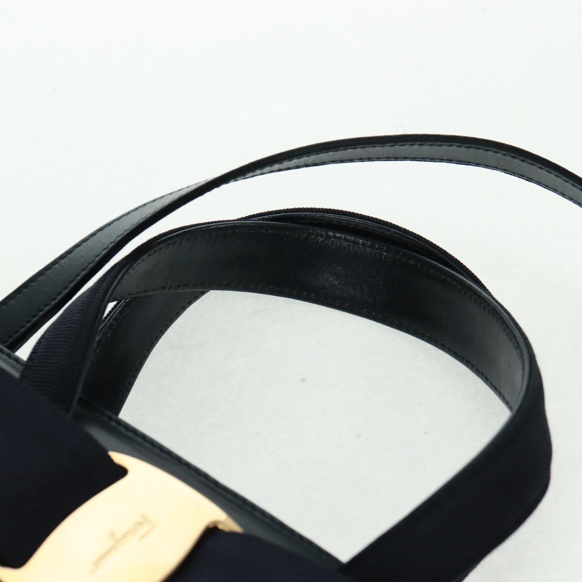 Salvatore Ferragamo Vala Hand Bag Leather 2way Navy Gold Auth ka1224