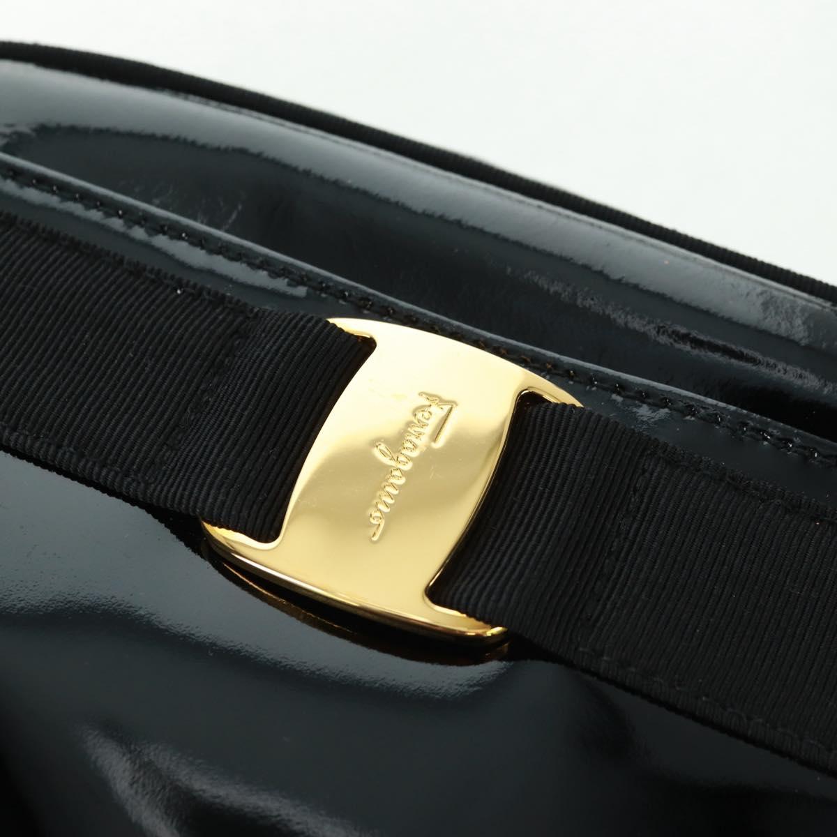 Salvatore Ferragamo Shoulder Bag Patent leather Black Gold Auth ka1226