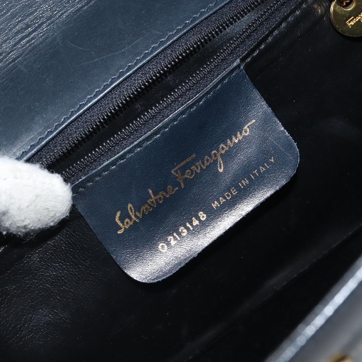 Salvatore Ferragamo Shoulder Bag Leather Navy Gold Auth ka1235