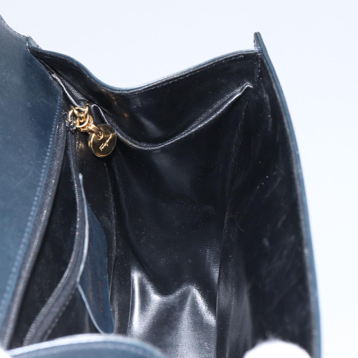 Salvatore Ferragamo Shoulder Bag Leather Navy Gold Auth ka1235