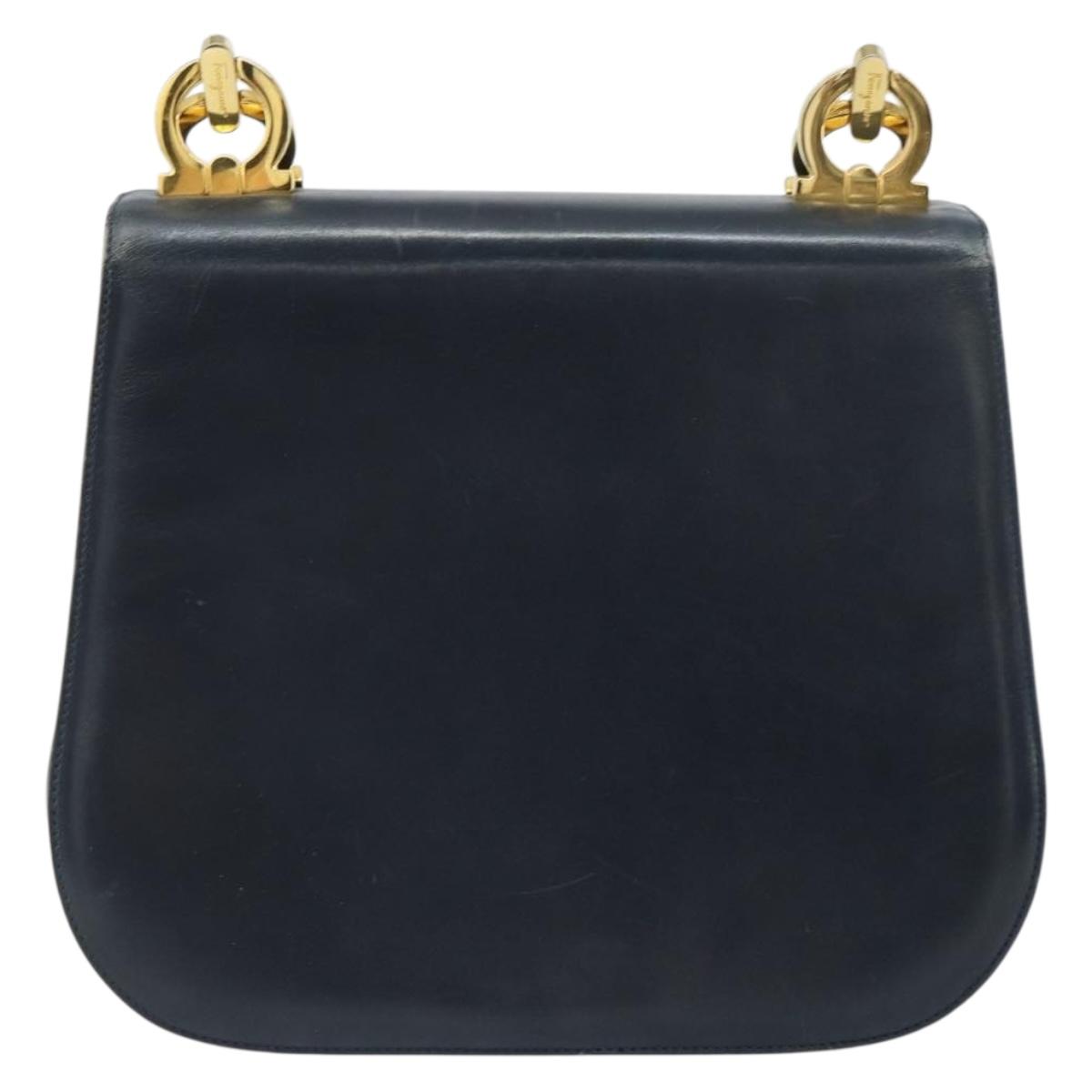Salvatore Ferragamo Shoulder Bag Leather Navy Gold Auth ka1235