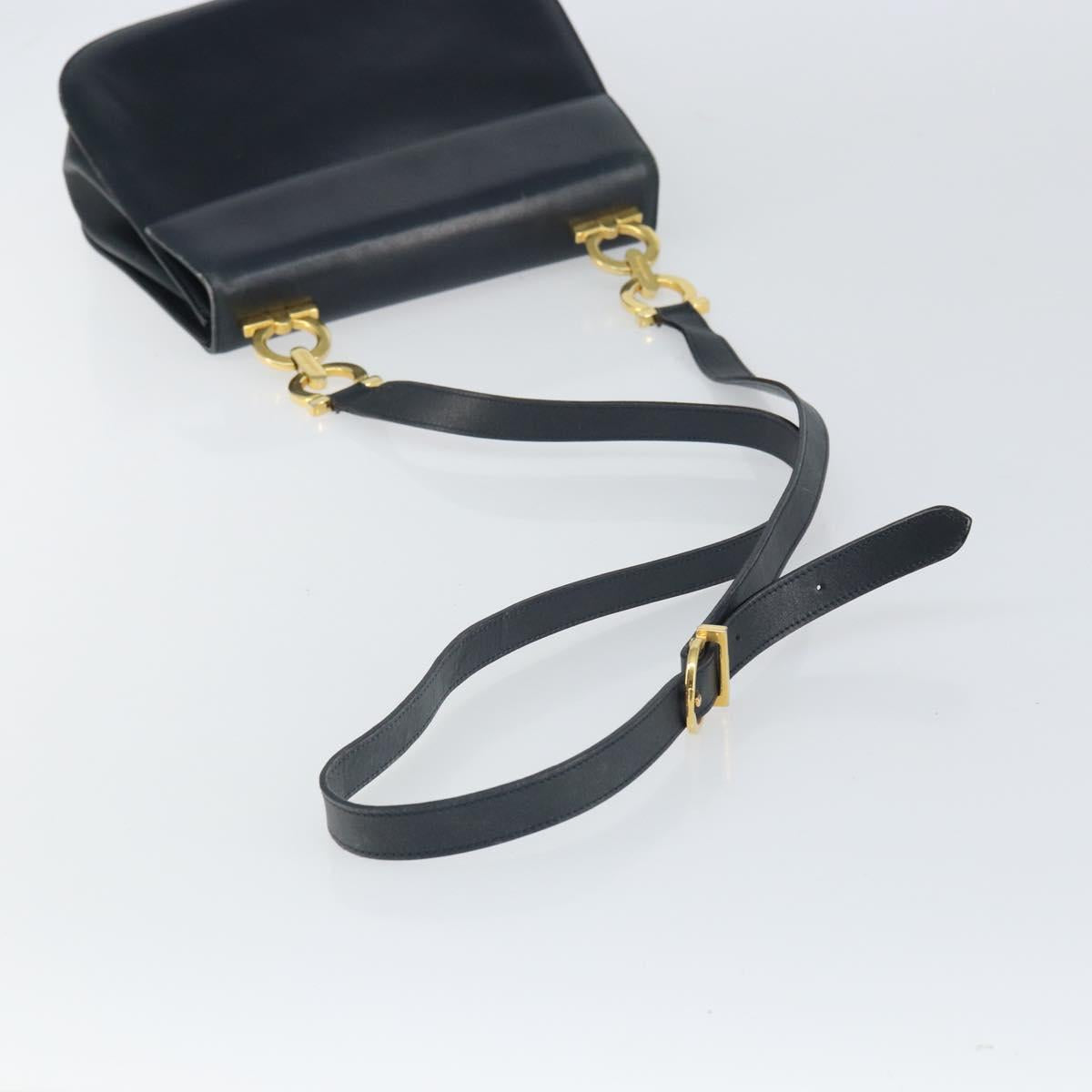Salvatore Ferragamo Shoulder Bag Leather Navy Gold Auth ka1235