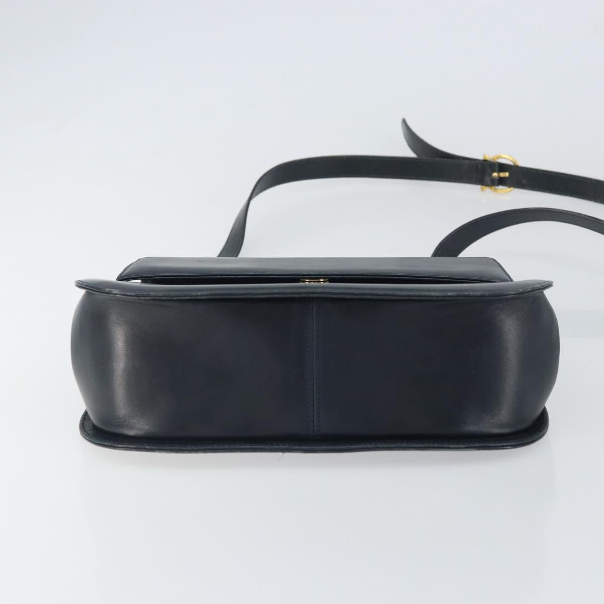 Salvatore Ferragamo Shoulder Bag Leather Navy Gold Auth ka1235