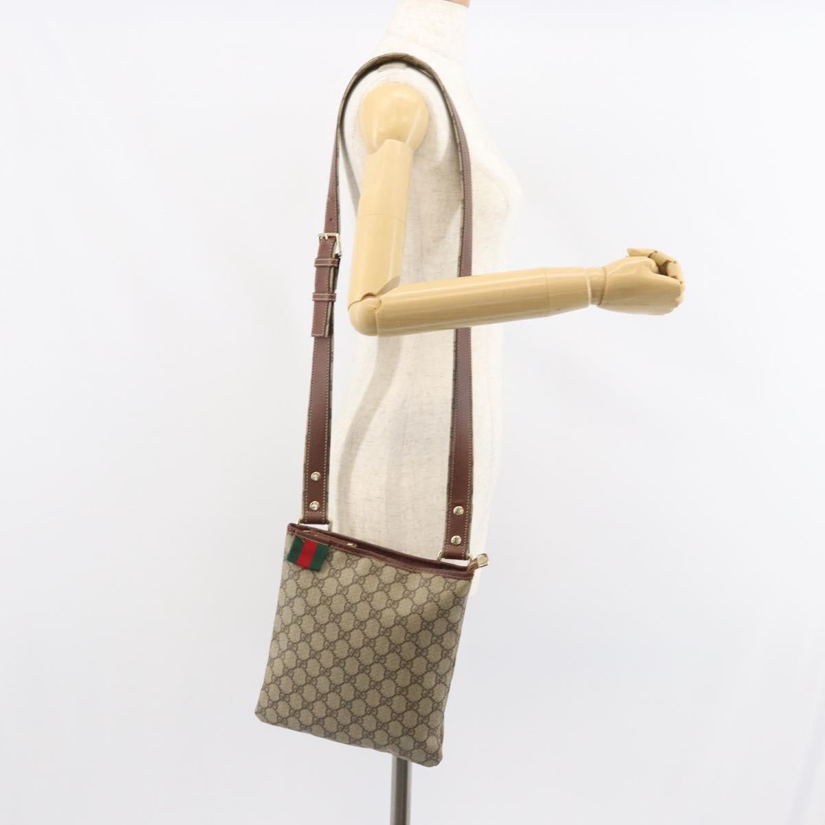 GUCCI GG Supreme Web Sherry Line Shoulder Bag PVC Beige Gold 246413 Auth ka1238