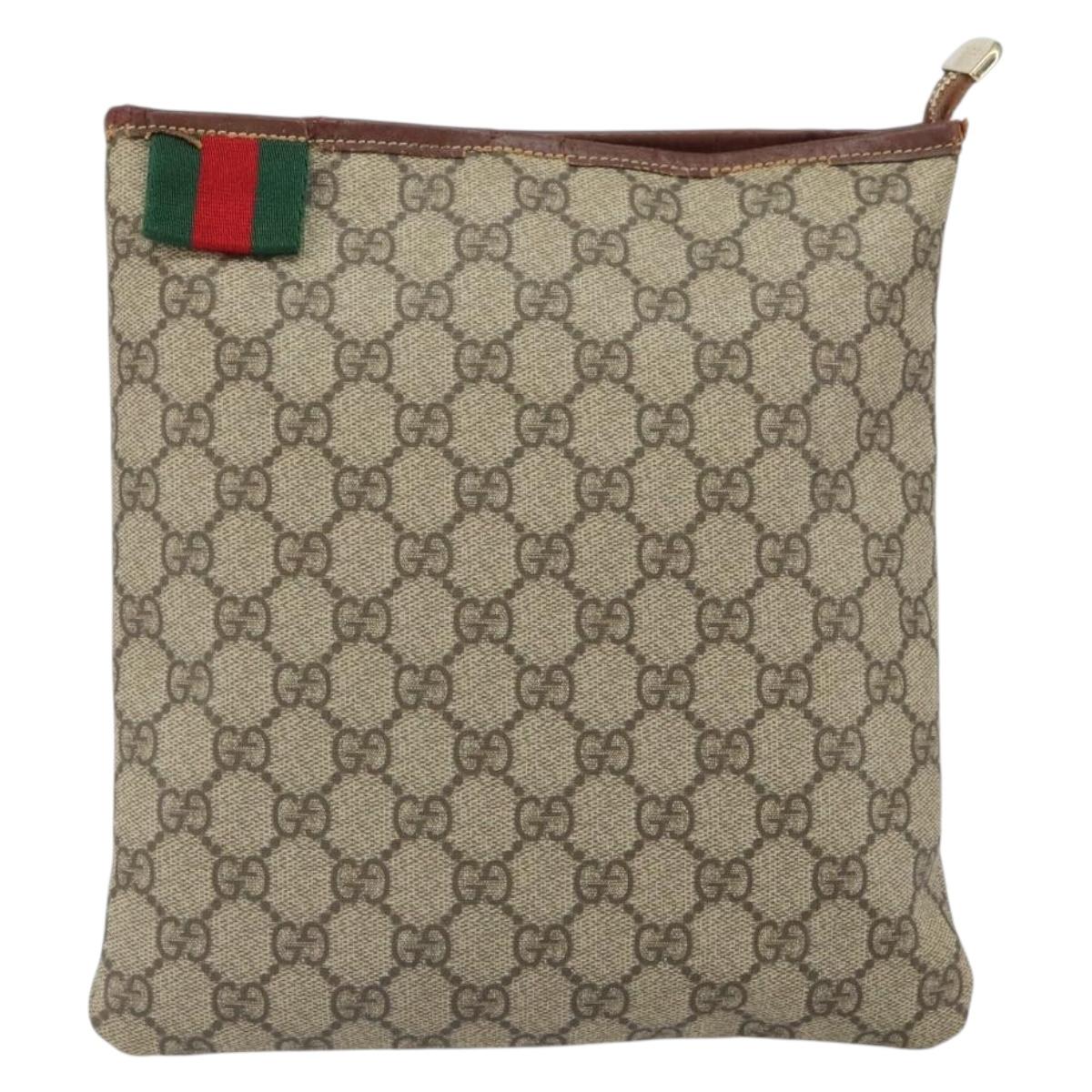 GUCCI GG Supreme Web Sherry Line Shoulder Bag PVC Beige Gold 246413 Auth ka1238