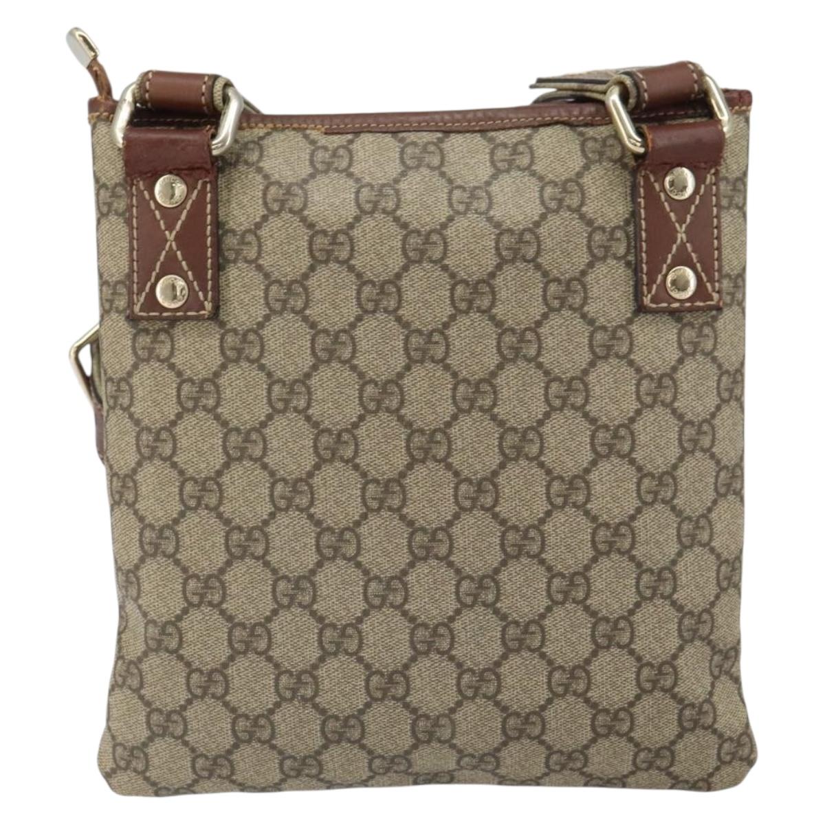 GUCCI GG Supreme Web Sherry Line Shoulder Bag PVC Beige Gold 246413 Auth ka1238