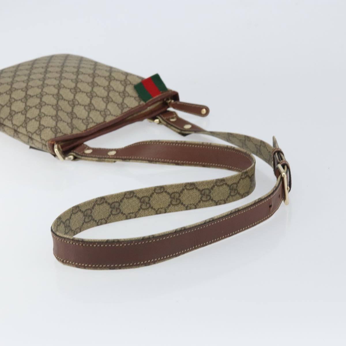 GUCCI GG Supreme Web Sherry Line Shoulder Bag PVC Beige Gold 246413 Auth ka1238