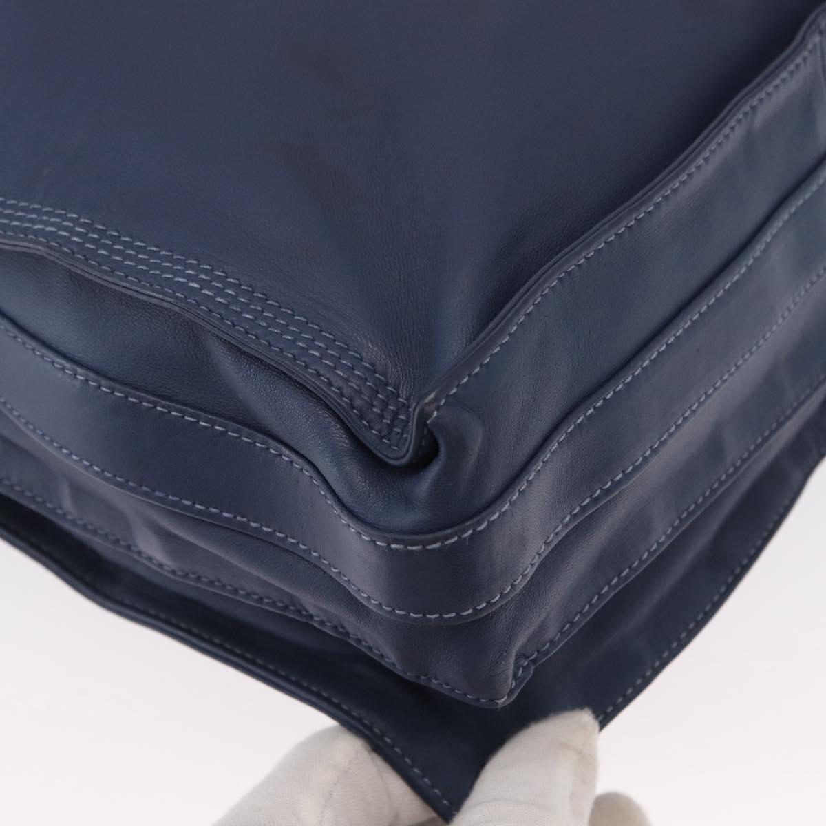 LOEWE Anagram Shoulder Bag Leather Blue Gold Auth ka124