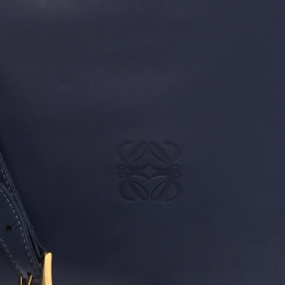 LOEWE Anagram Shoulder Bag Leather Blue Gold Auth ka124